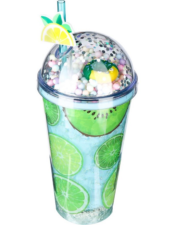 Стакан с трубочкой и крышкой 450мл "Вкус лета"