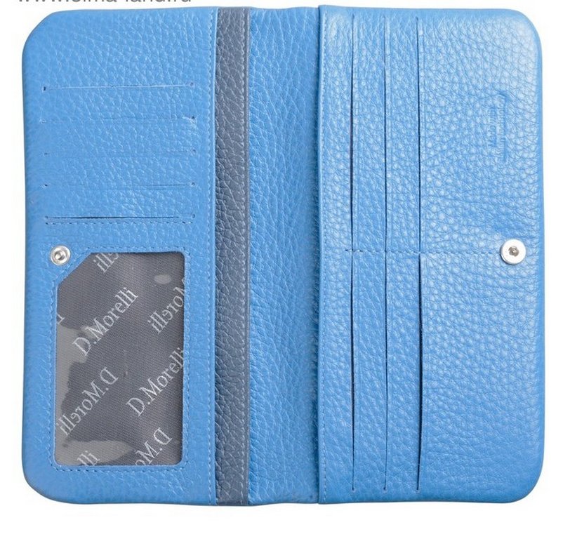 Портмоне D.Morelli женское "Бриенна" большое, нат. кожа,  цвет голубой