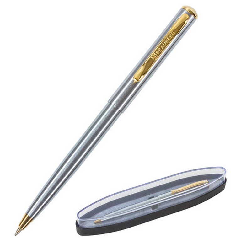 Ручка шариковая Brauberg "Maestro" корпус серебристый с золот, синяя 0,5мм