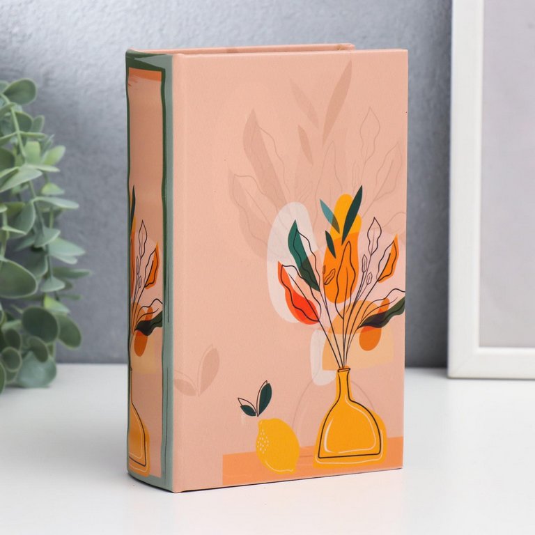Сейф-книга "Цветы в вазе на столе с лимоном" дерево, кожзам 17х11х5 см