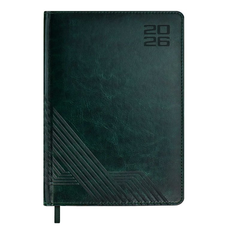 Ежедневник дат. 2026 г. А5 Escalada  "Сариф", тв. обл. иск. кожа, блинт. тиснение, тёмно-зелёный