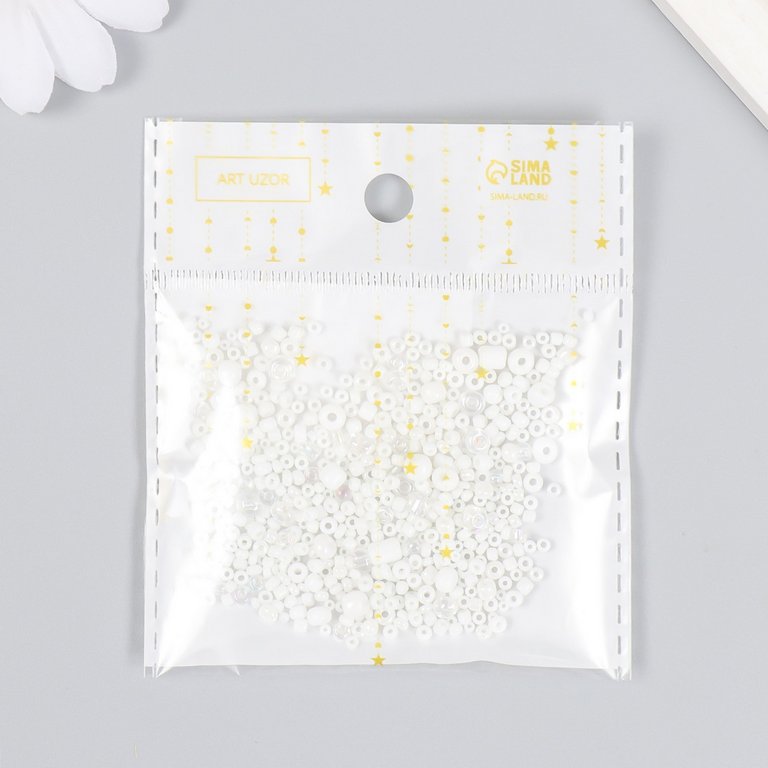 Бисер круглый d=1,5-4 мм, "Ассорти белое" набор 10гр