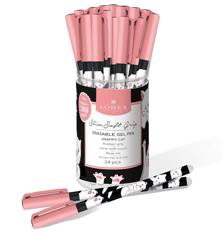Ручка пиши-стирай гелевая LOREX "SNAPPY CAT Slim Soft Grip" синяя 0,5 мм (линия 0,25мм)