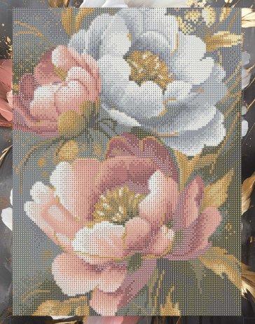 Алмазная мозаика 30*40см "Пионы с золотом" Феникс+