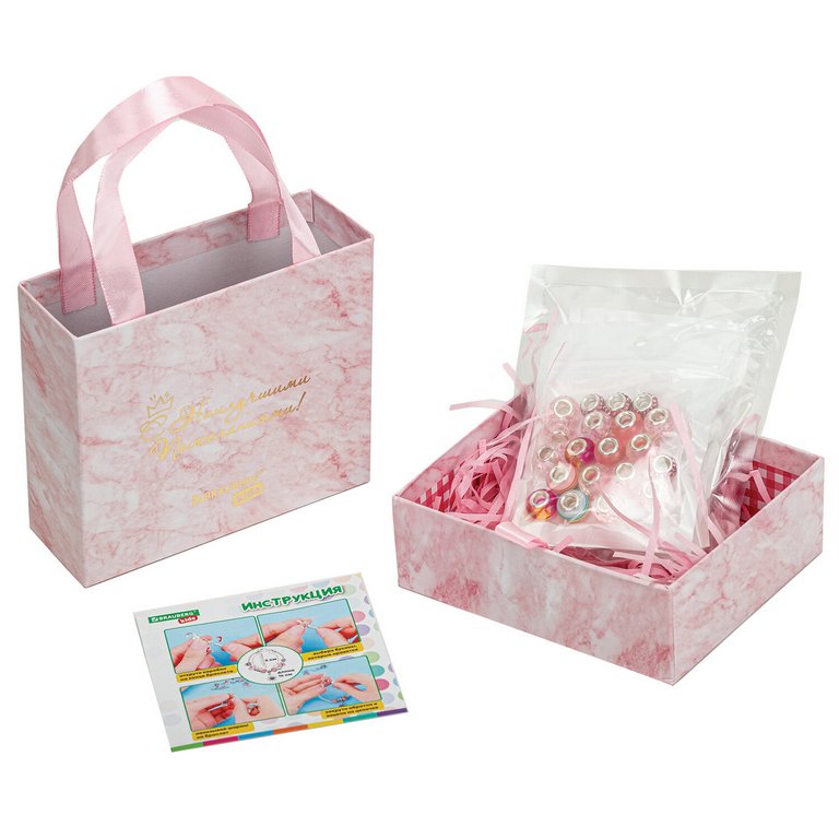 Набор для изготовления украшений (браслеты, подвески) 66 элементов "Розовый сапфир" 3+ BRAUBERG