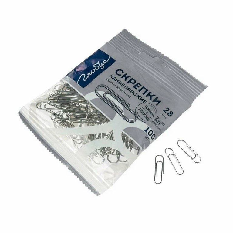 Скрепки 28 мм 100 шт/уп оцинкованные в пакете Globus