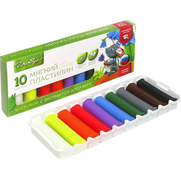 Пластилин восковой 10 цв. 150 гр. GLOBUS с Алоэ Вера
