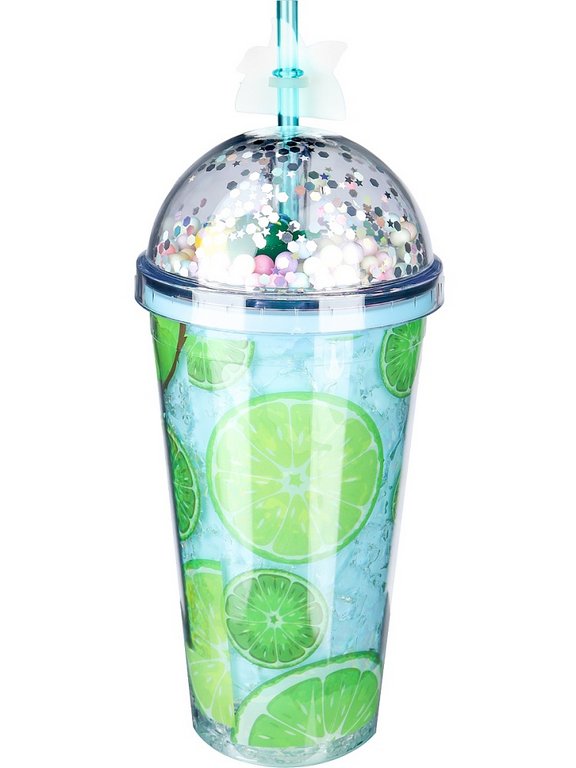 Стакан с трубочкой и крышкой 450мл "Вкус лета"