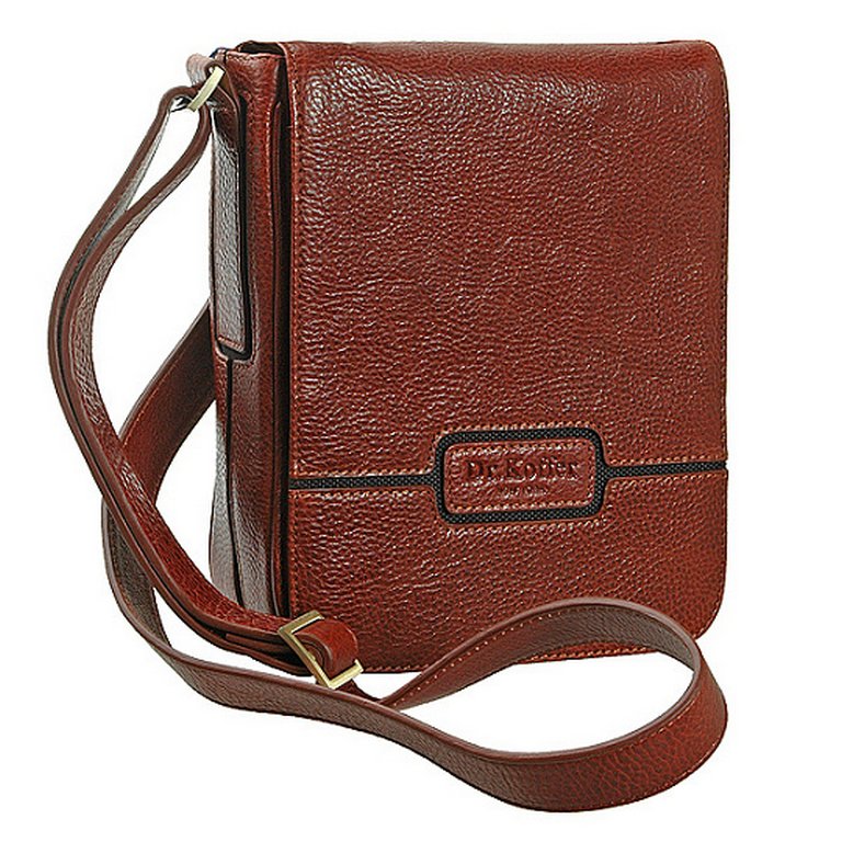 Сумка мужская Dr.Koffer 24*18*7 см, нат. кожа, на плечевом ремне, коньяк