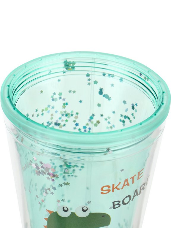 Стакан с трубочкой и крышкой, 450мл "Динозаврик и скейтборд"