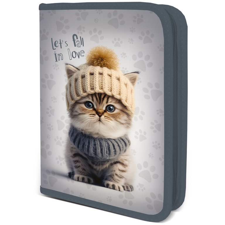 Пенал 1 отд. 1 откид. планка для девочки Seventeen "Котик" 20*13*4 см (ткань)