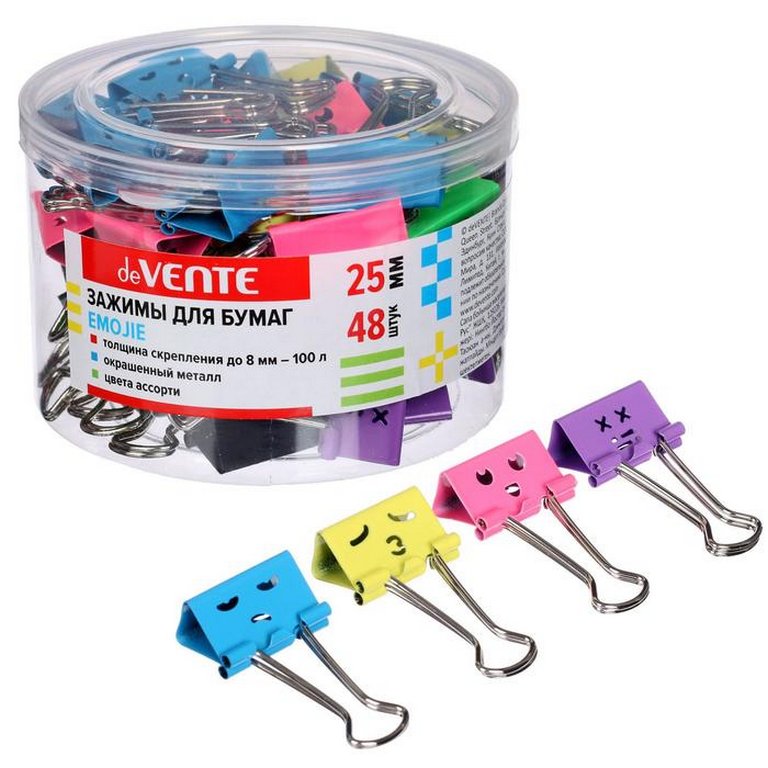 Зажим для бумаг 25 мм цветной Emojie deVENTE