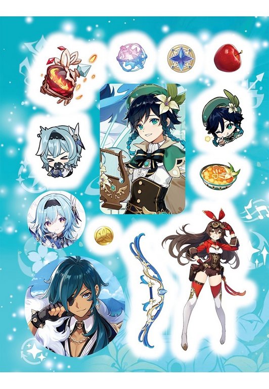 Набор наклеек 100 шт "Genshin Impact" Росмэн 8 стр. (голубая)