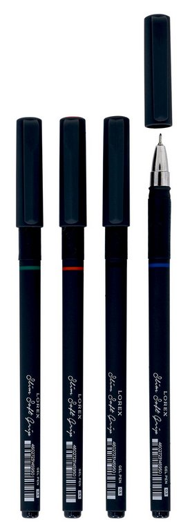Набор гелевых ручек  4 шт. LOREX "SLIM SOFTGRIP" 0,5мм (син, черн, крас, зел,)