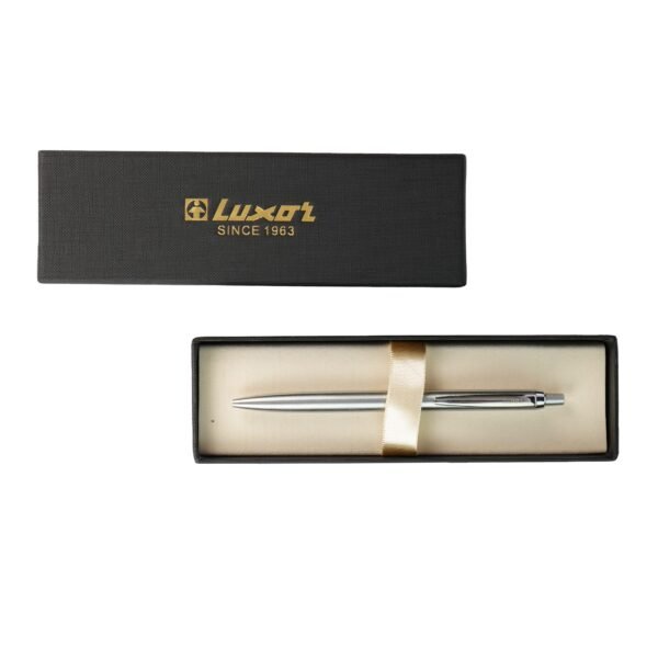 Ручка шариковая Luxor "Trident" в футляре 0,8мм синяя (ст.99мм) корпус мет. серебро/хром