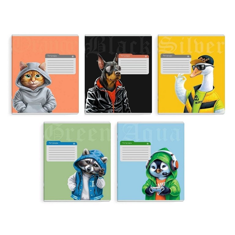 Тетрадь 24 лист кл. А5+ "Крутые зверята" ассорти