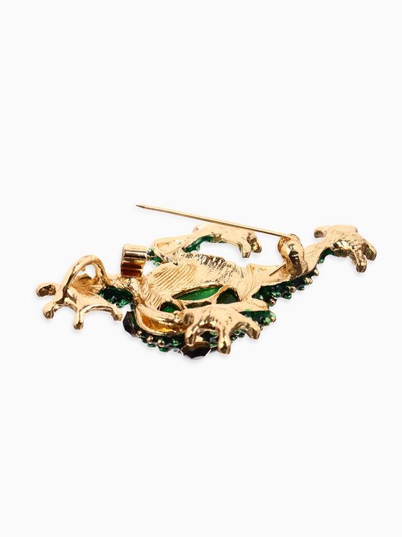 Брошь металл "Лягушка" зелёная в золоте