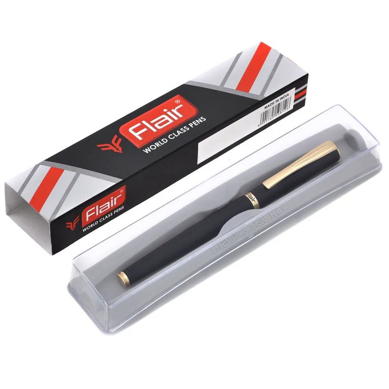 Ручка перьевая Flair "Golden eve" подар.футляр синяя 0,5 мм, корпус черный металл