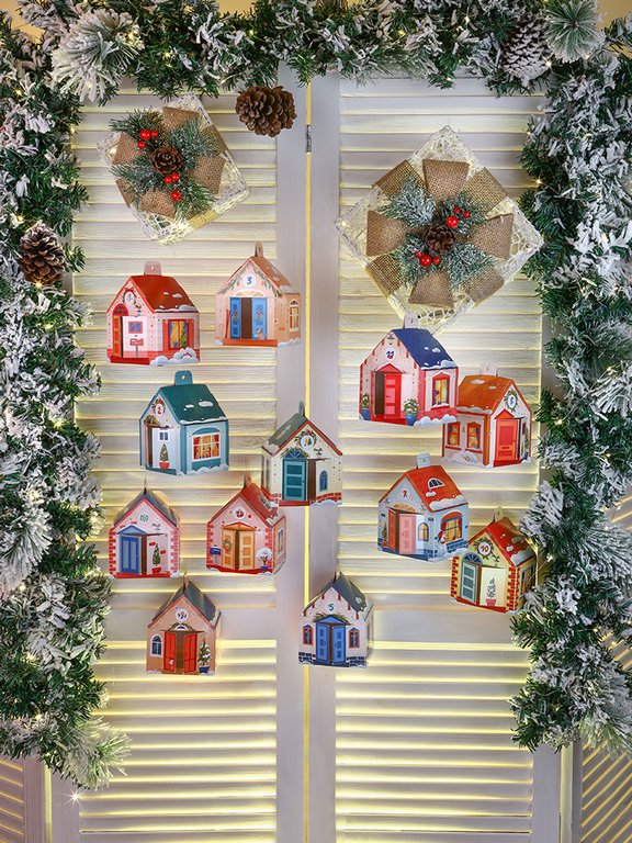 Адвент-календарь НГ "Новогодние домики" 12 шт 27*35 см