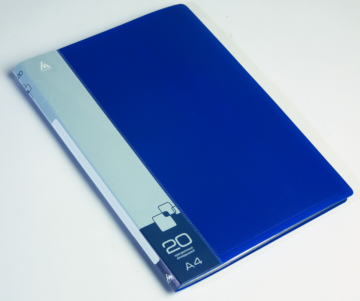 Папка А4 20 прозр.вклад. карман на торце, пластик 0,60 мм синяя Бюрократ