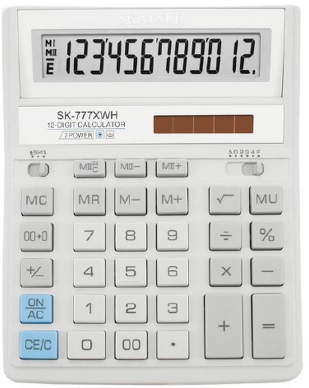 Калькулятор наст. Skainer SK-777XWH (12 разр., 2 питания, 157x200x32мм) белый