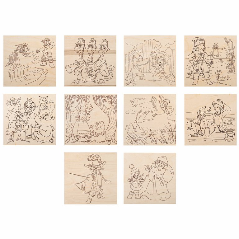 Выжигание "Сказочные мотивы" 15*15 см, 5+ BRAUBERG (5 панно 10 рисунков)