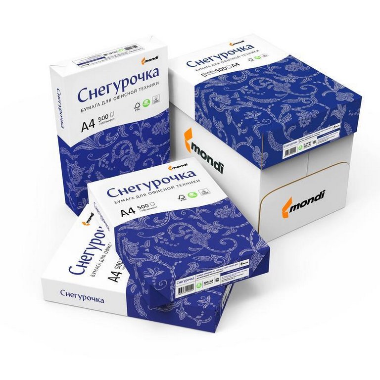 Бумага офисная Снегурочка А4, 80 г/м2, 146% CIE 96% ISO, толщ.106 мкм, непрозр.91%, 500 л/пач.