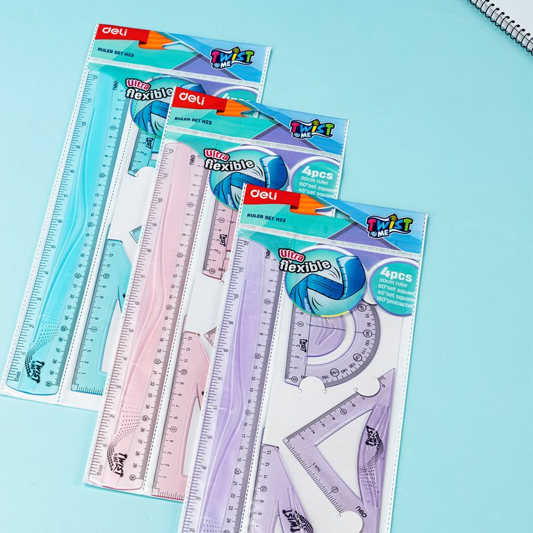 Набор чертежный (набор линеек) 4 пред. (2 треуг., линейка 30см., транспортир) гибкий, Deli