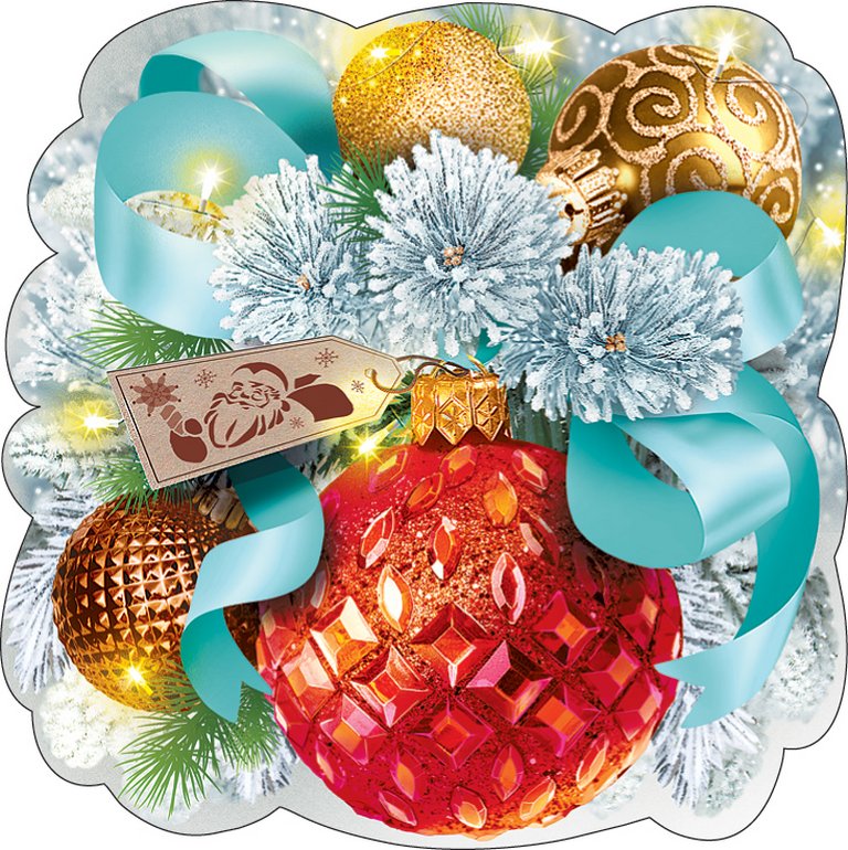 Наклейка оформительская на скотче НГ "Еловая ветка с шариками"