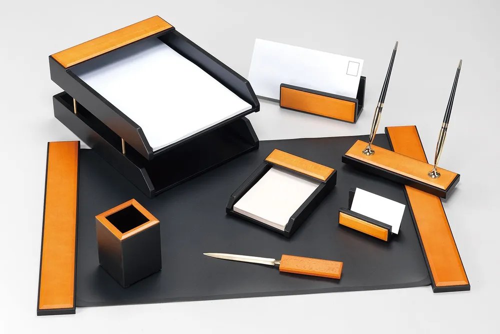 Набор настольный дерево  8 предметов "Good Sunrise" цвет черный/оранжевый