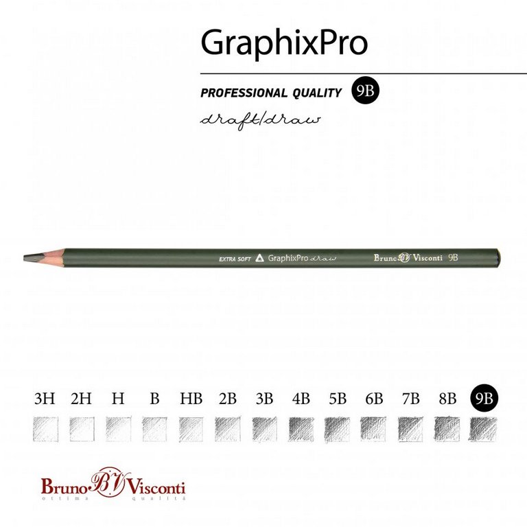 Карандаш ч/г  9В трехгранный Bruno Visconti "GraphixPro"