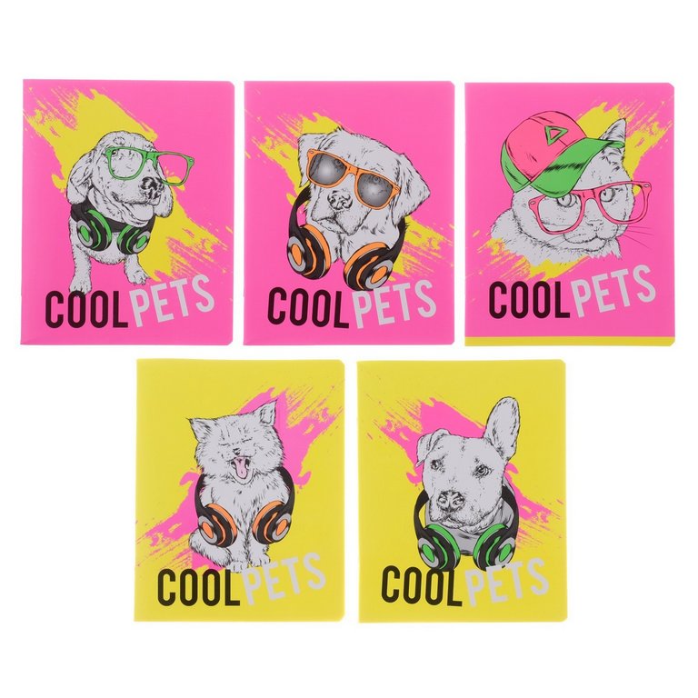 Тетрадь 48 лист кл. А5 на скрепке "Неоновые питомцы"