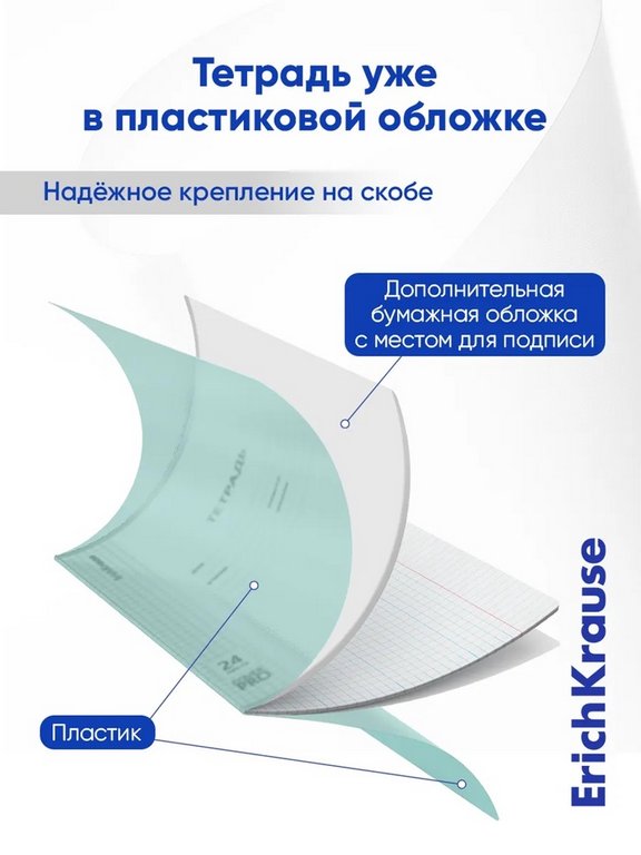 Тетрадь 24 лист кл. А5 "Классика  CoverPrо Pastel" мятная пластик. обложка