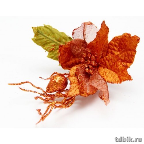 Украшение новогоднее на клипсе "Пуансеттия оранжевая" 13*16см, ПВХ