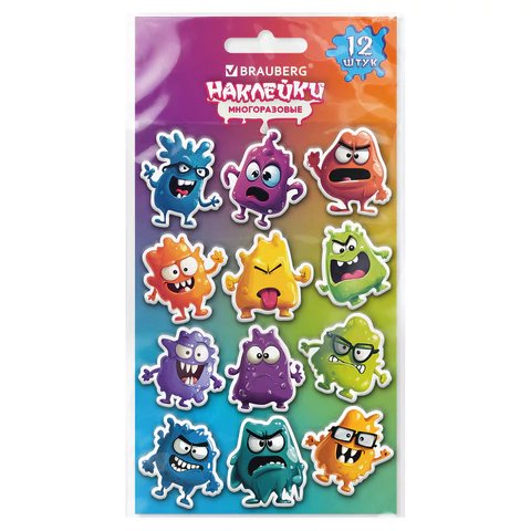 Наклейки 10 х 15 см BRAUBERG "Монстрики" зефирные
