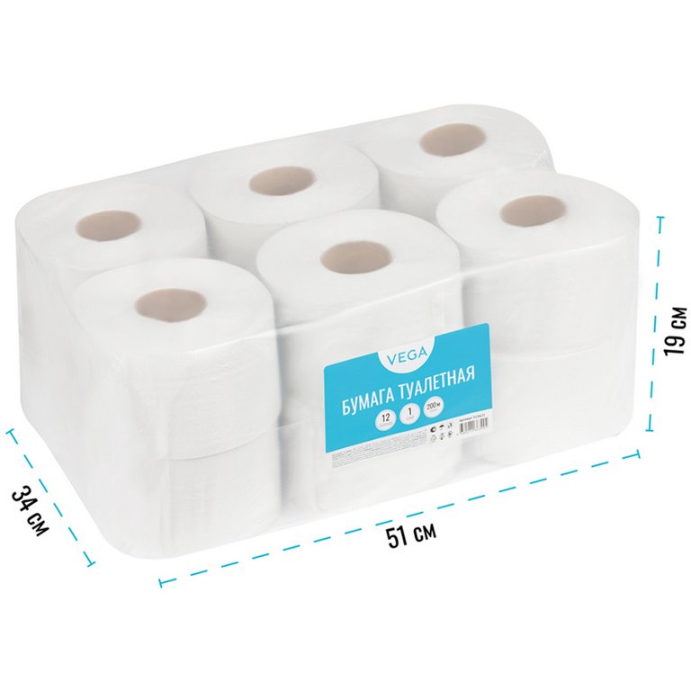 Туалетная бумага для диспенсера в рулоне Vega Professional 1сл, 200м., бел., цв. натуральный