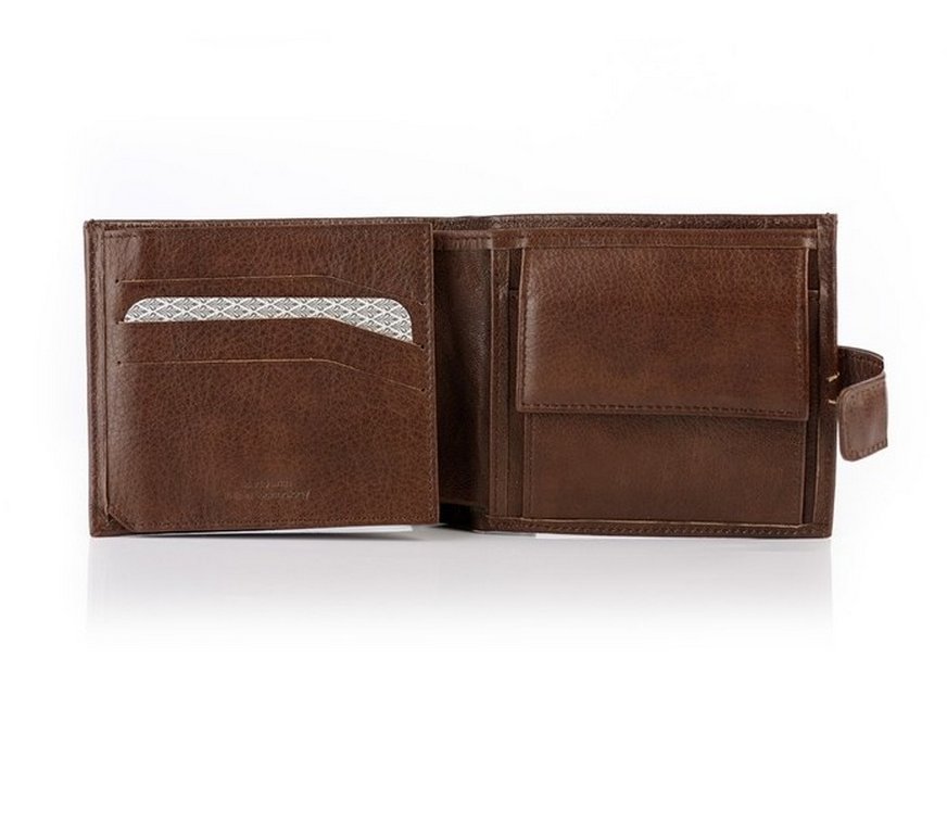 Портмоне D.Morelli мужское "БОНД" с хлястиком, нат.кожа, коричневый