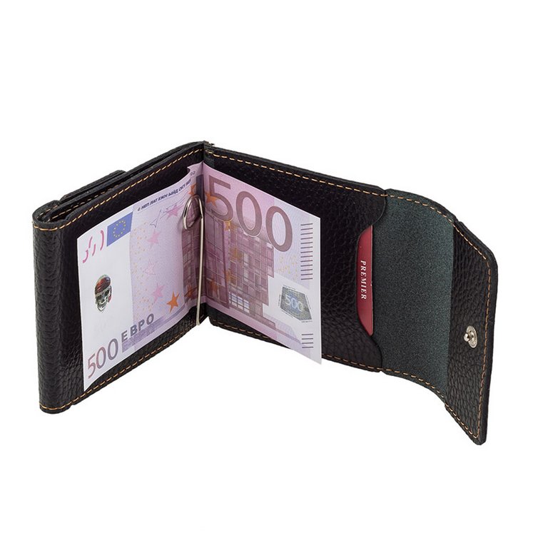 Зажим для денег "Игуана" нат. кожа, темно-коричневый, с карманом для карточек