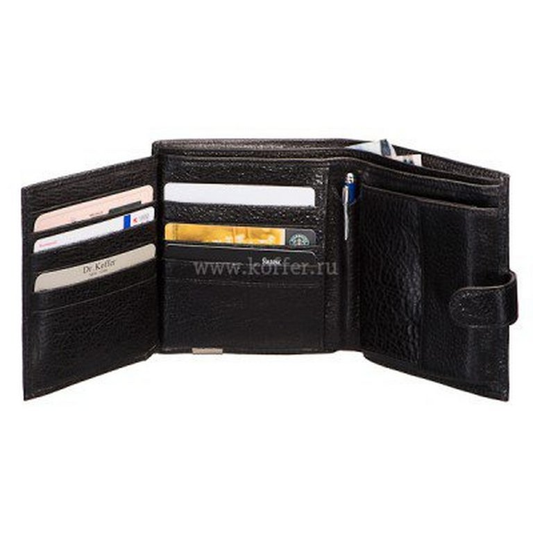 Портмоне Dr.Koffer 13*14см, с ручкой, нат. кожа, черный