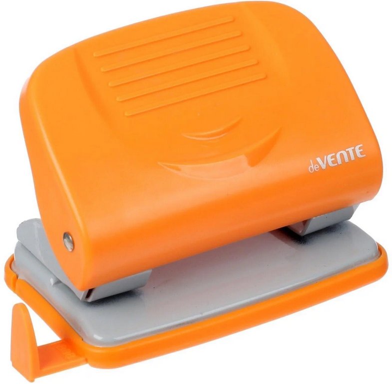 Дырокол до 20л пластик deVENTE "Neon" с линейкой, оранжевый