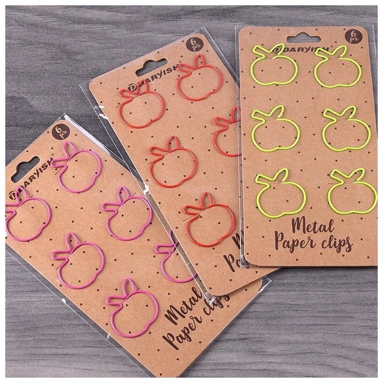 Скрепки металлические "Яблоко" 6шт/уп, ассорти