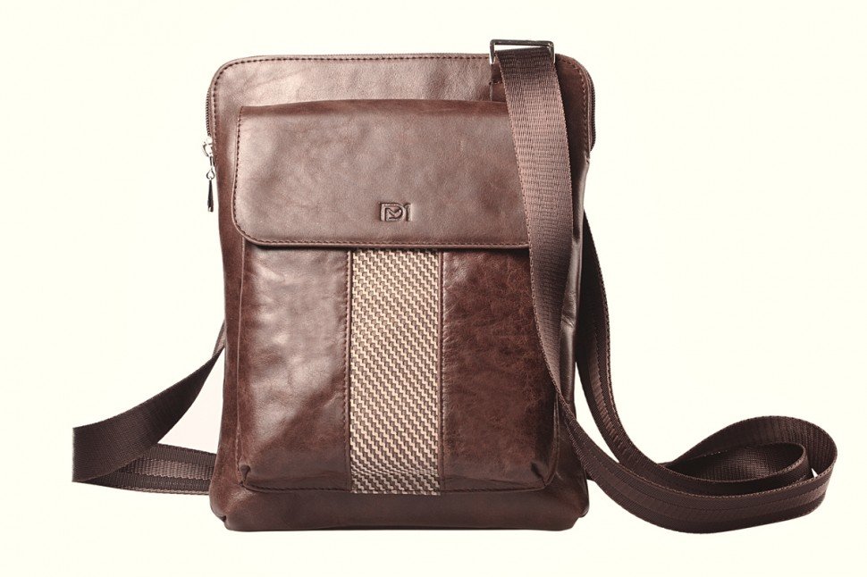 Сумка мужская D.Morelli малая "Бранд" нат. кожа, с карманом, коричневая