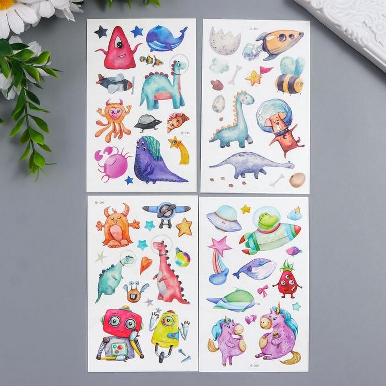 Наклейка-тату "Звери в космосе" МИКС 12х7,5 см