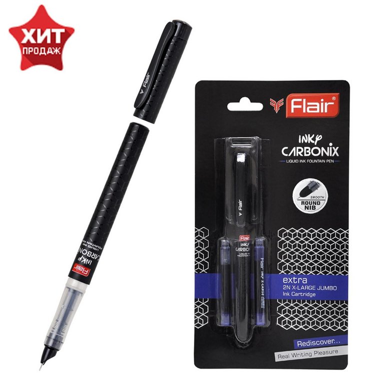Ручка перьевая Flair "CARBONIX INKY" синяя (2 сменных картриджа в комплекте)