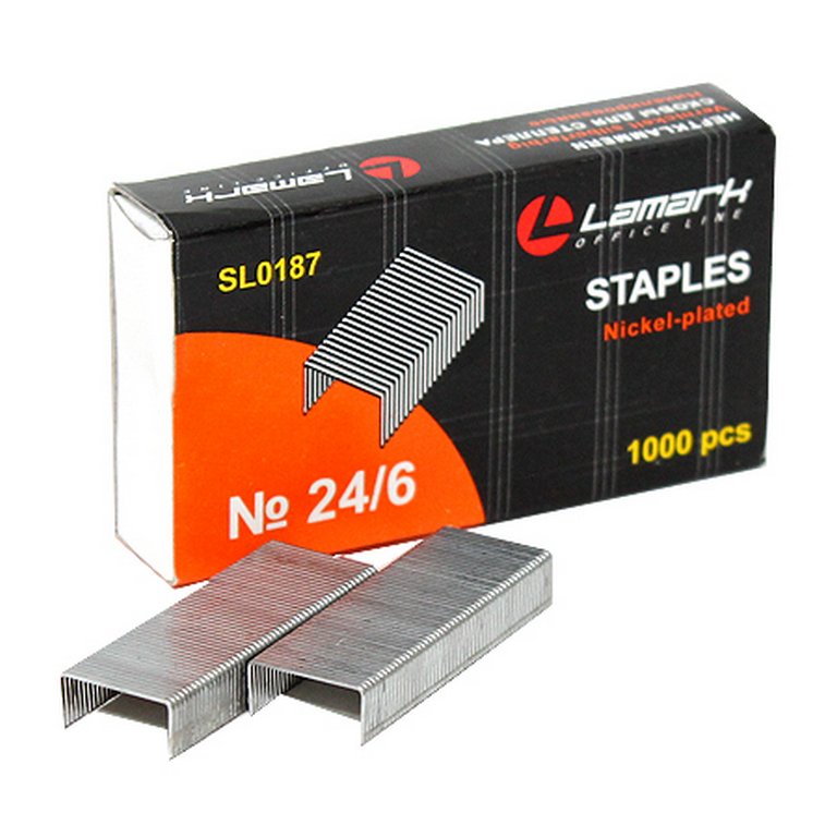 Скобы 24/6 Lamark 1000 шт/уп, оцинкованные, до 30 листов