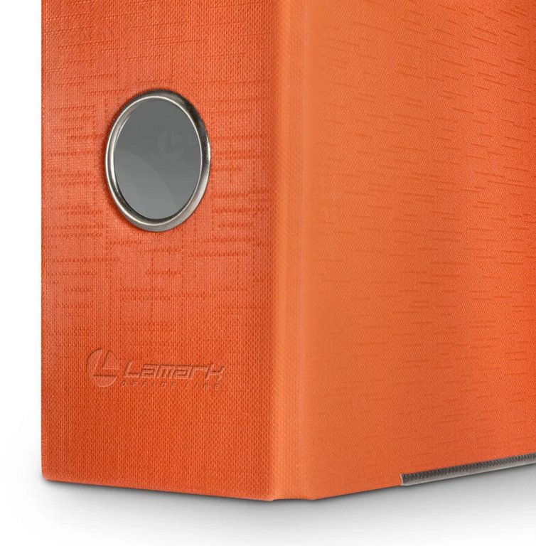 Папка-регистратор А4 80мм Lamark пл. карман на торце, метал. окантовка, оранжевая