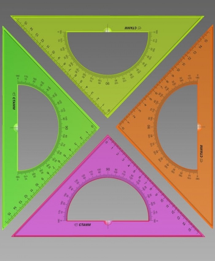 Треугольник пласт. 45 град. 160мм с транспортиром Стамм NEON Cristal