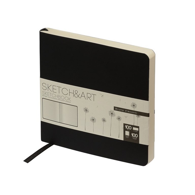Скетчбук 145*145 мм, 100л. иск. кожа BrunoVisconti "Sketch&Art. Original flex" черный, бум.бежевая