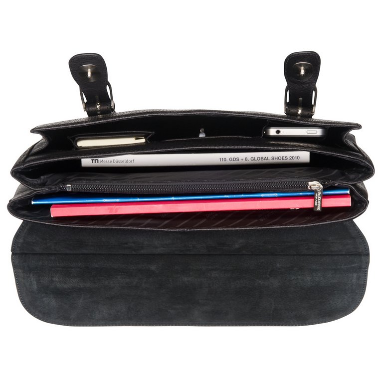 Портфель Dr.Koffer 27*34*7см, нат. кожа, со съемным плечевым ремнем, черный