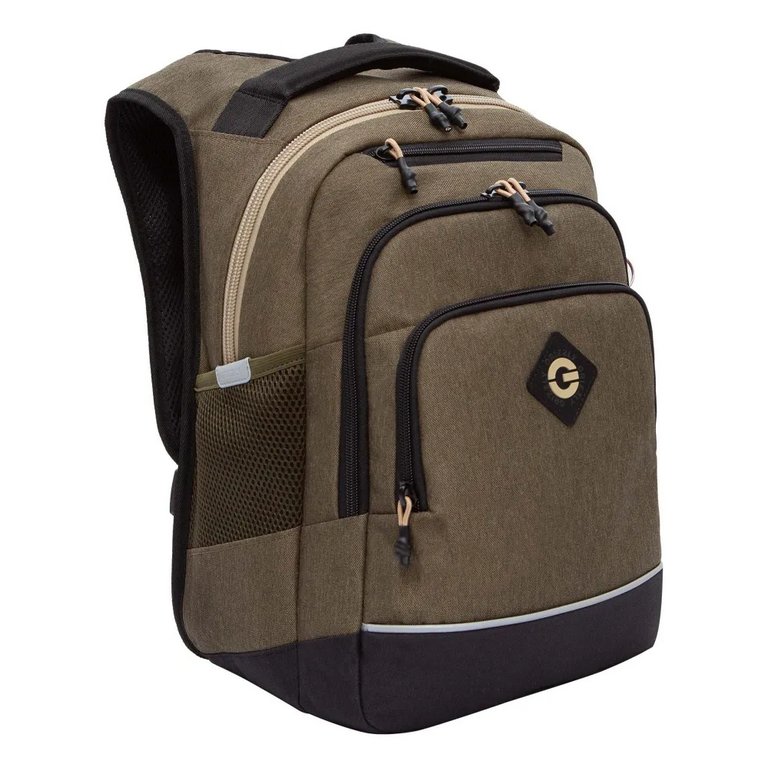 Рюкзак школьный для мальчика Grizzly 40*25*22 см, хаки/бежевый